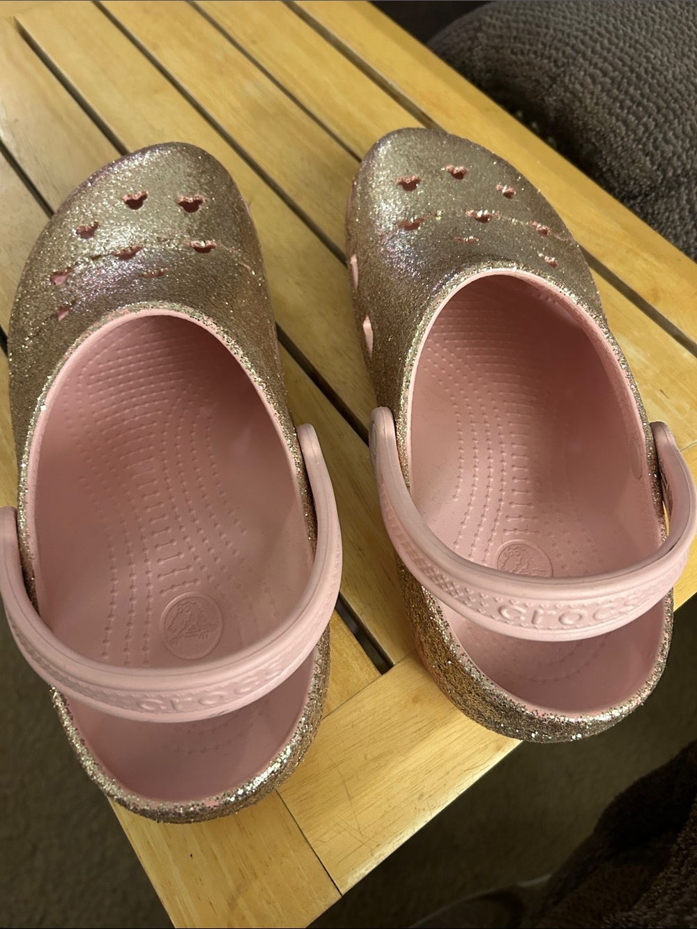 CROCS Rose Gold Disney Mickey Glitter Clogs with Pink Lining - Picture 3 of 3